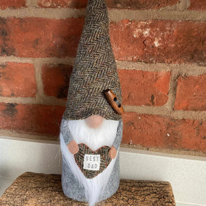 Gnome - Felt and Fabric - Best Dad - Harris Tweed Gnome - Quirky Threads Art