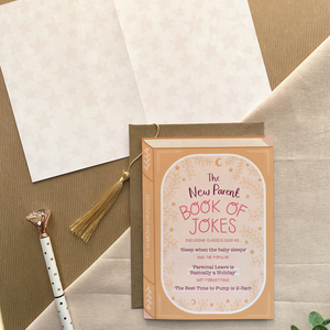 New Parent Book of Jokes – Luxury Baby Book Greeting Card - Two For Joy Illustration