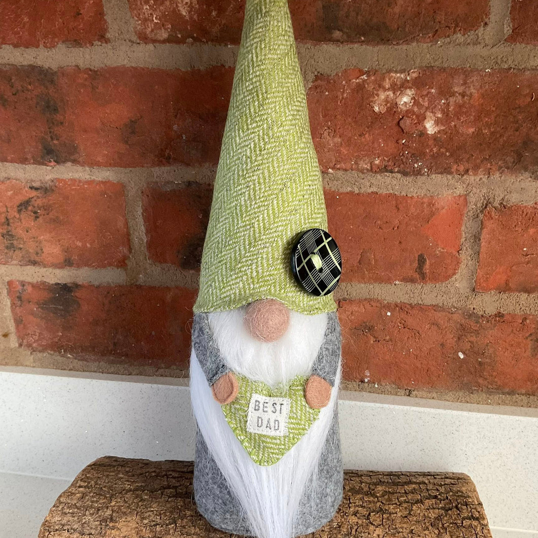 Gnome - Felt and Fabric - Best Dad Tweed Gnome - Quirky Threads Art