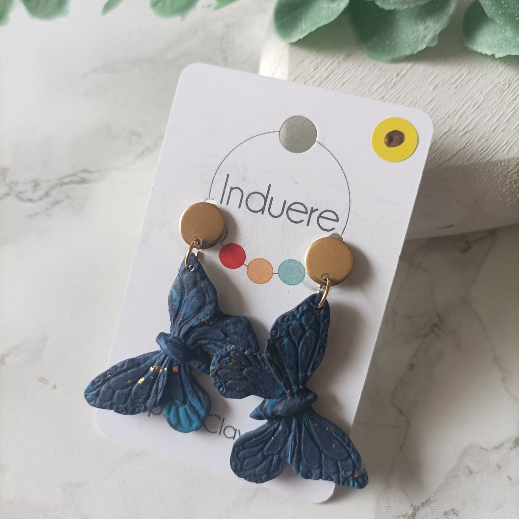 Polymer Clay Earrings - Blue Butterfly Earrings - Induere