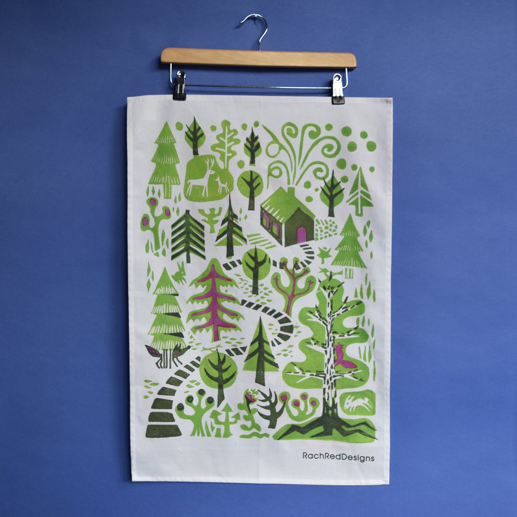 Tea Towel - House in the woods - Rach Red Designs