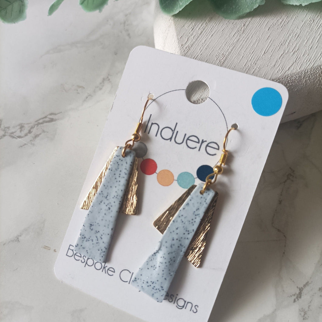 Polymer Clay Earrings - Blue Speckled Rhombus Drop Earrings - Induere