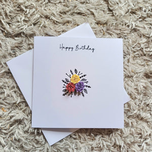 Greetings Card - Happy Birthday - Hand Rolled Paper Rose Bouquet - Brights - Flowers by Laurzy