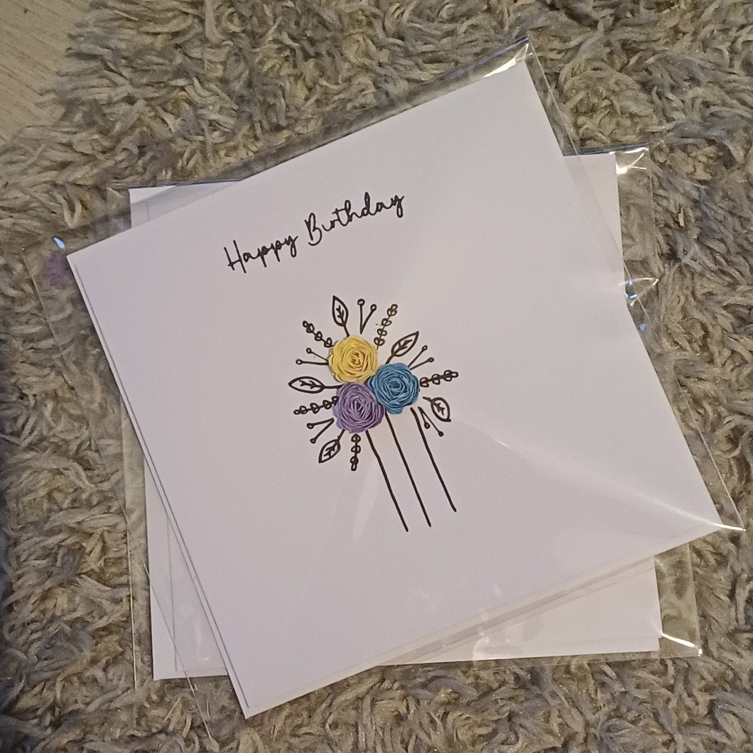 Greetings Card - Happy Birthday - Hand Rolled Paper Rose Bouquet - Pastel Mix - Flowers by Laurzy