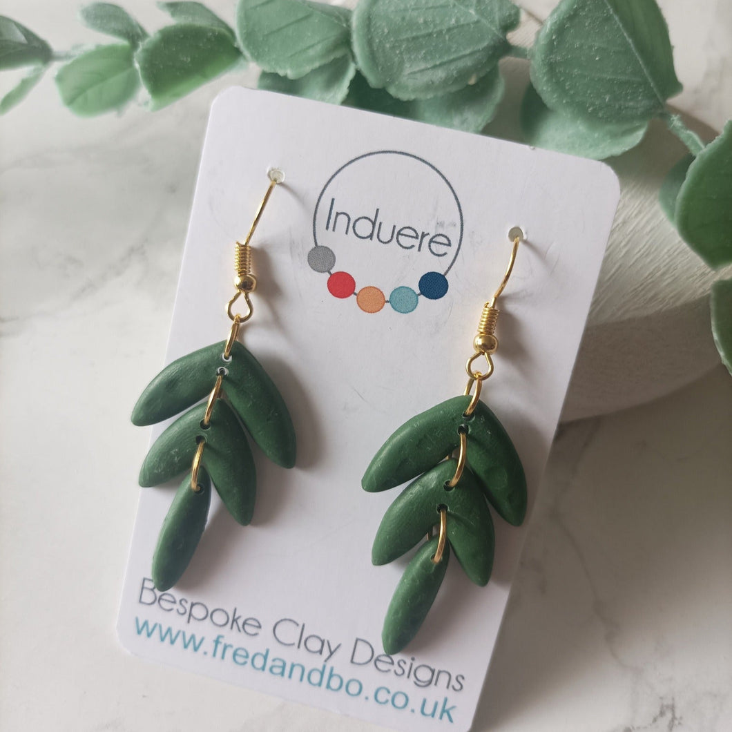 Polymer Clay Earrings - Green Triple Drop Earrings - Induere