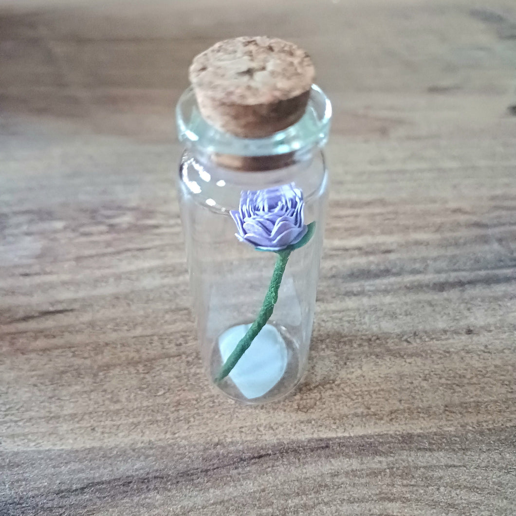 Mini Hand Rolled Paper Rose in Glass Bottle - Lots of colours - Flowers by Laurzy