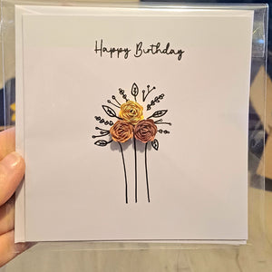 Greetings Card - Happy Birthday - Hand Rolled Paper Rose Bouquet - Orange Mix - Flowers by Laurzy