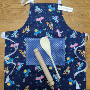 Childrens Baking Set - Kids Pinny - Cars and Animals - Made by Marianne Gifts