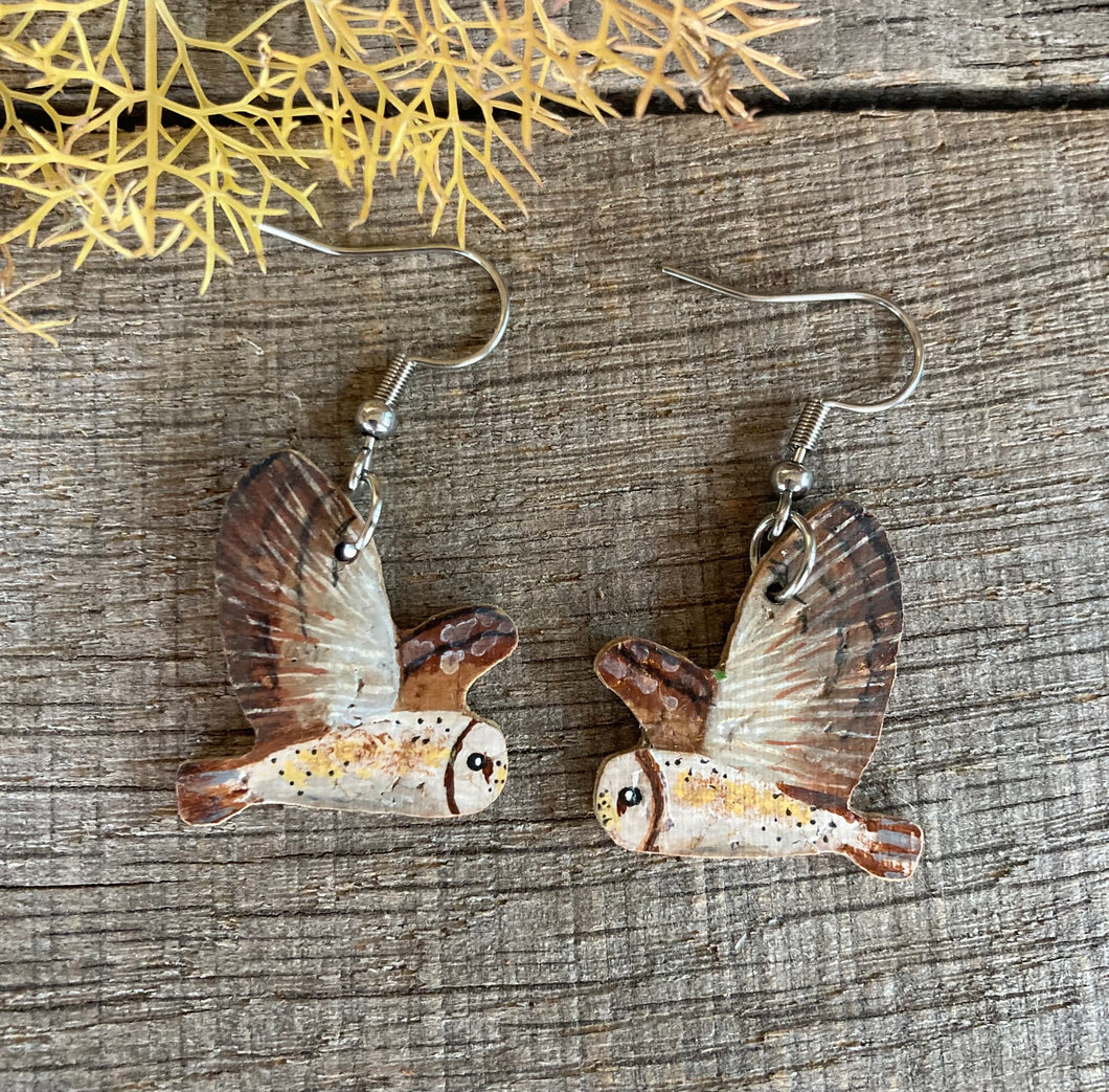 Barn Owl Hook Earrings - Natural Cork Jewellery - Incorknito Designs