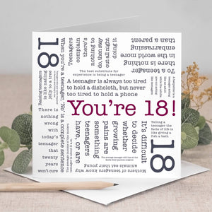 18th Birthday Card - Word Cloud - Being Eighteen Quotes - Coulson Macleod