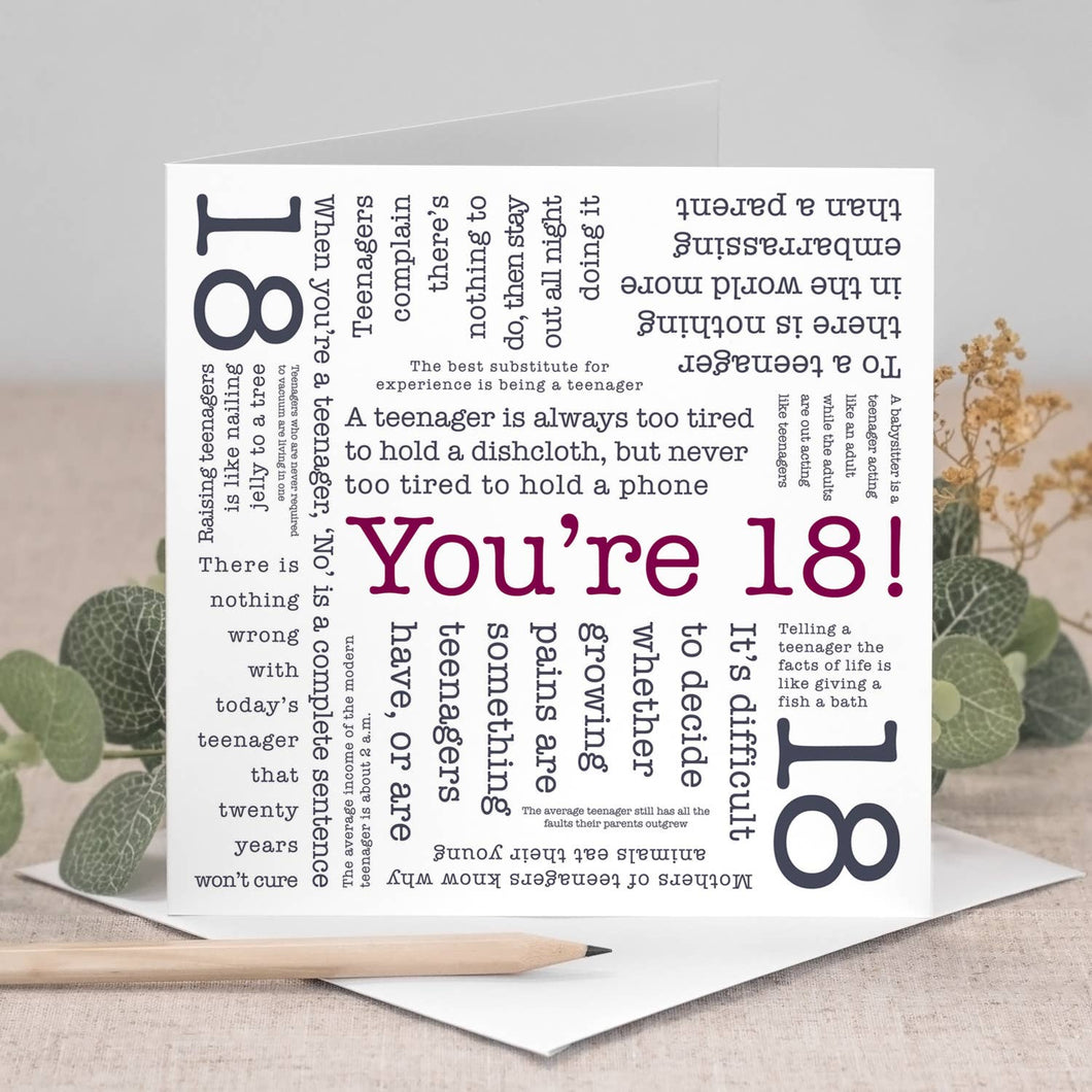 18th Birthday Card - Word Cloud - Being Eighteen Quotes - Coulson Macleod