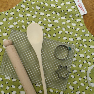 Childrens Baking Set - Kids Pinny - Green Sheep - Made by Marianne Gifts