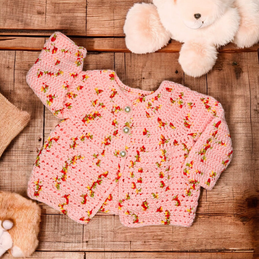 Crochet Baby Jacket / Cardigan - The Leopard PomPom - Baby gift - Newborn