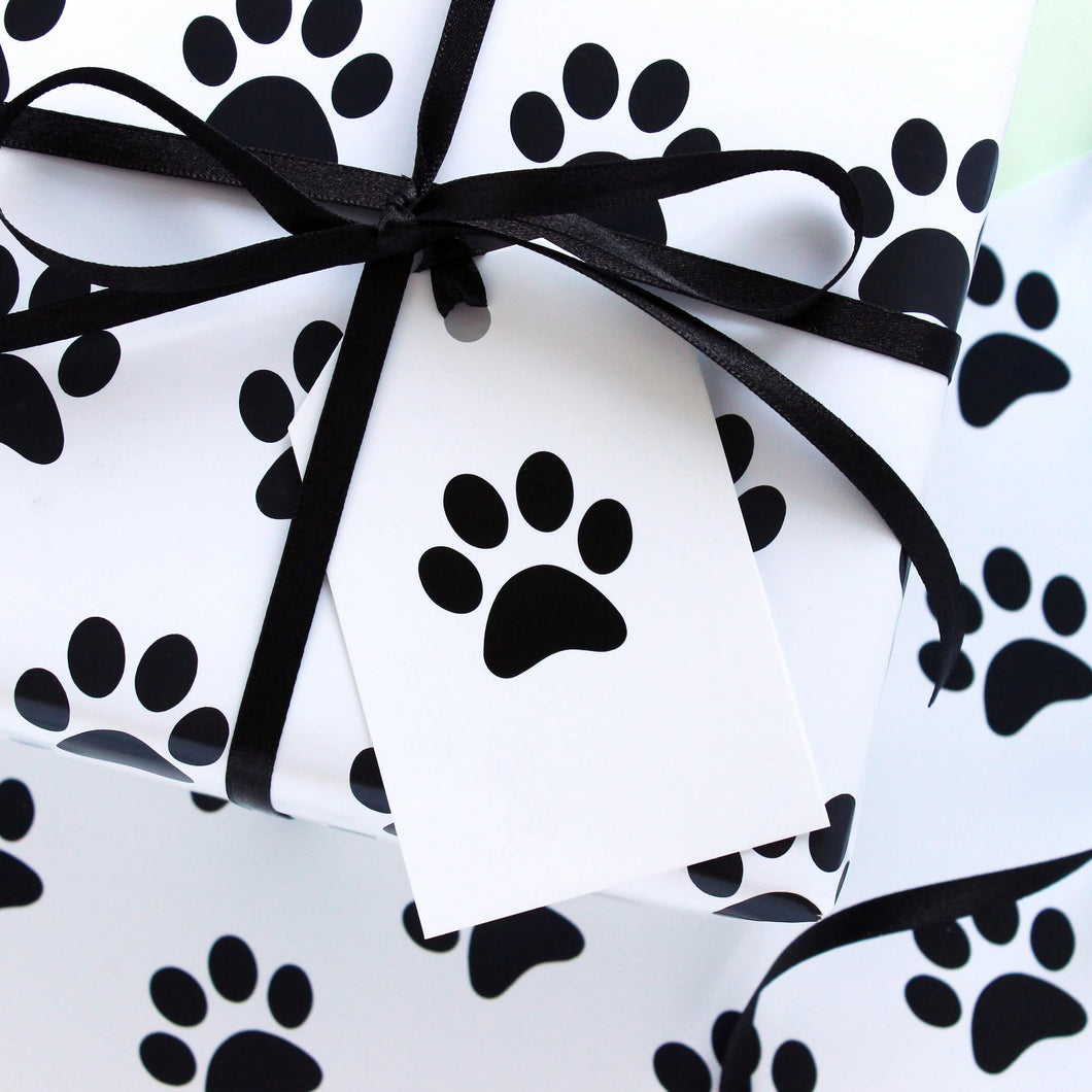Dog Paw Print Gift Wrap - Monochrome - Dog lovers - Purple Tree Designs