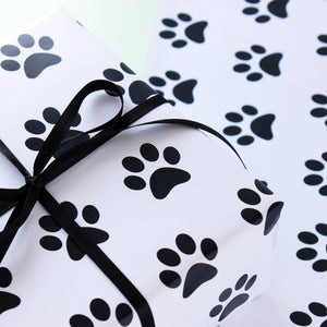 Dog Paw Print Gift Wrap - Monochrome - Dog lovers - Purple Tree Designs