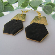 Load image into Gallery viewer, Polymer Clay Earrings - Black and Gold Geometric Drop Earrings - Induere
