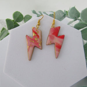 Polymer Clay Earrings - Red Marble Lightning Bolt Earrings - Induere