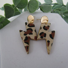 Load image into Gallery viewer, Polymer Clay Earrings - Leopard Print Lightning Bolt Drop Earrings - Induere
