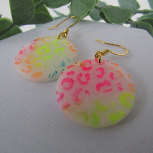 Polymer Clay Earrings - Neon Leopard Print Drop Earrings - Induere