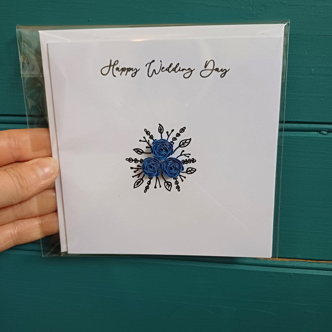 Greetings Card - Happy Wedding Day - Hand Rolled Paper Rose Bouquet - Flowers by Laurzy