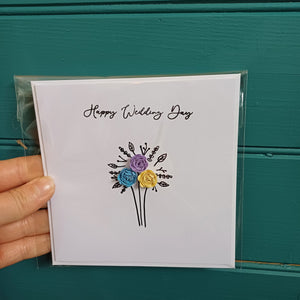 Greetings Card - Happy Wedding Day - Hand Rolled Paper Rose Bouquet - Flowers by Laurzy