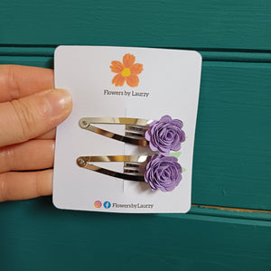 Hair Clip Set - Hand Rolled Paper Rose - Lilac - Flowers by Laurzy