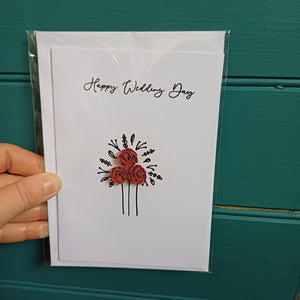 Greetings Card - Happy Wedding Day - Hand Rolled Paper Rose Bouquet - Flowers by Laurzy
