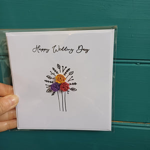 Greetings Card - Happy Wedding Day - Hand Rolled Paper Rose Bouquet - Flowers by Laurzy