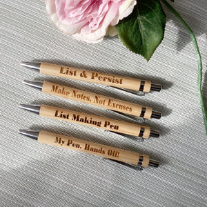 Engraved Bamboo Pen - Lots of sayings - Lists - Notes - Fred & Bo