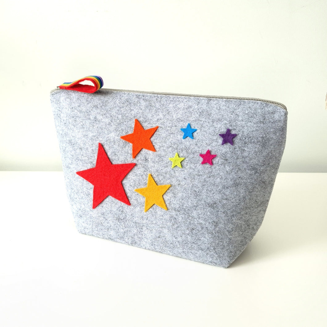 Felt Pouch with Rainbow Stars Decoration - Large Size - Life is Better in Colour