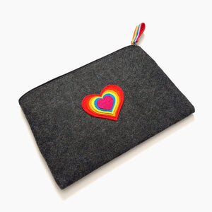 Felt Pouch with Rainbow Heart Decoration - Bags & Pouches - Life is Better in Colour