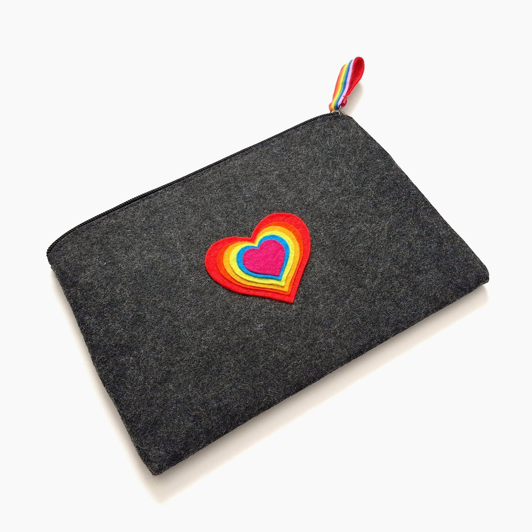 Felt Pouch with Rainbow Heart Decoration - Bags & Pouches - Life is Better in Colour
