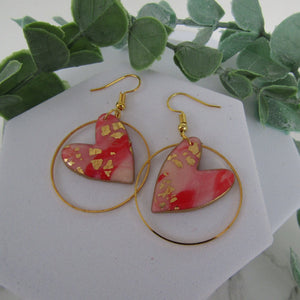 Polymer Clay Earrings - Red Marble Heart Earrings - Induere
