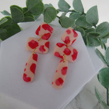 Load image into Gallery viewer, Polymer Clay Earrings - Triple Drop Red Leopard Print Earrings - Induere
