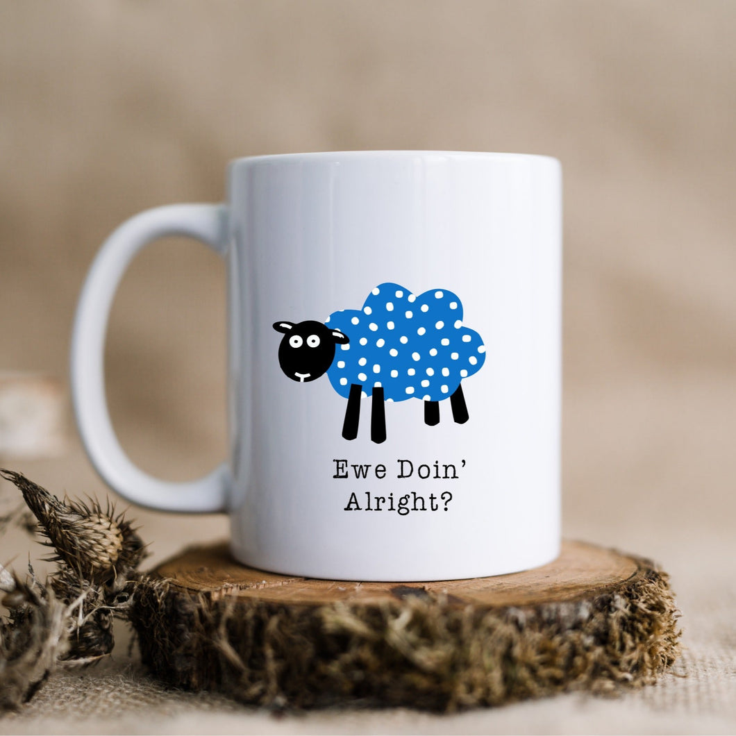 Mug - Yorkshire Sheep Sayings - Ewe Doin' Alright - Fred & Bo - Yorkshire Slang Puns