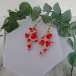 Polymer Clay Earrings - Red and Pink Leopard Print Lightning Bolt Earrings - Induere
