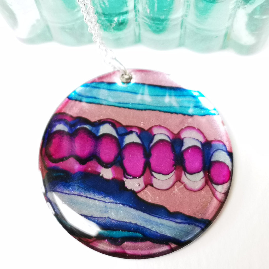 Inky Large Circular Pendant - Festival - Alcohol Ink & Resin Jewellery - Nimanoma