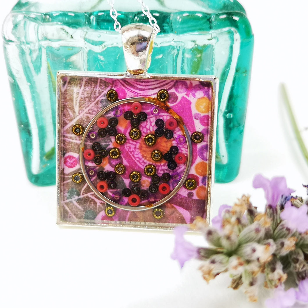 Square Pendant - Bounty - Resin Beaded Jewellery - Nimanoma
