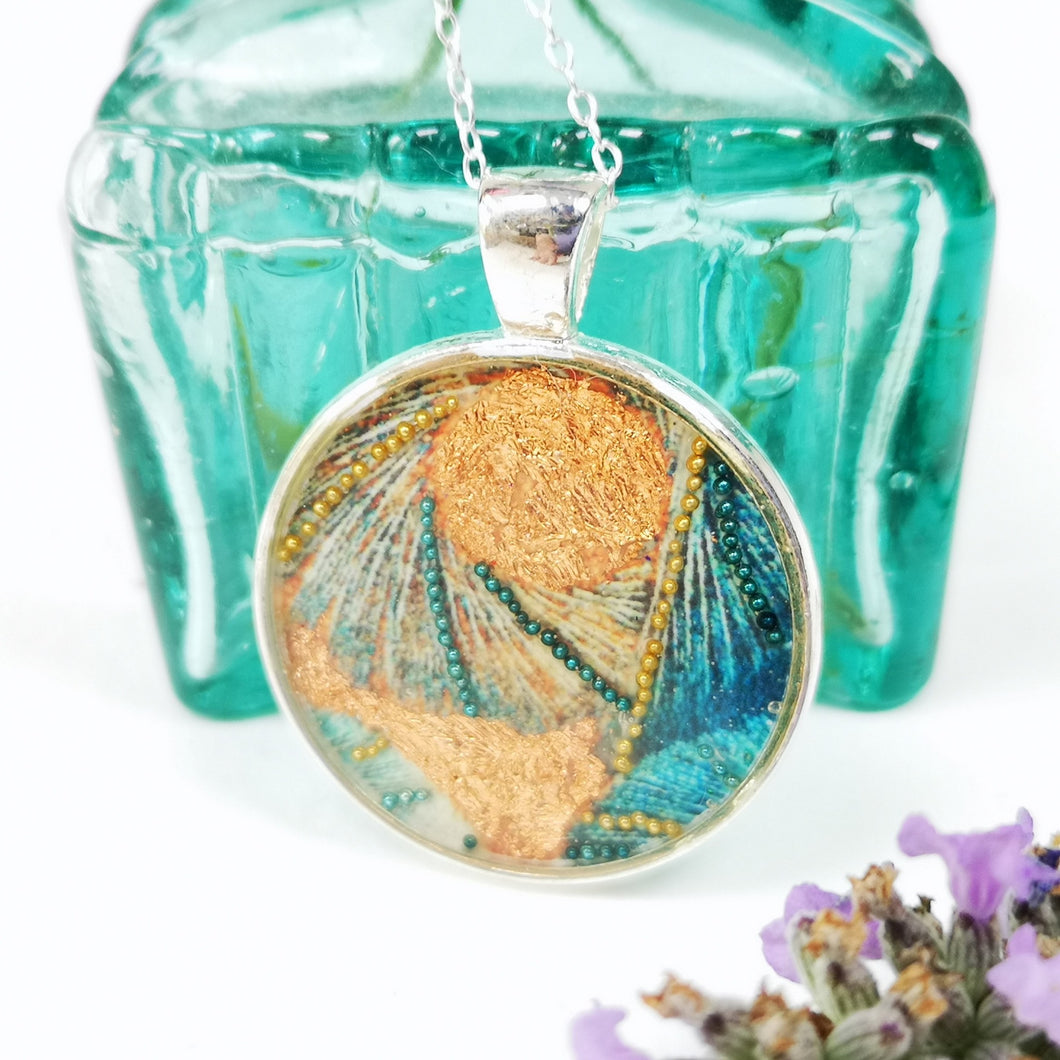 Circular Pendant - Thread - Resin Beaded Jewellery - Nimanoma