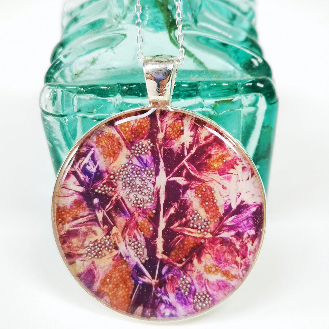 Large Circular Pendant - Marble - Resin Beaded Jewellery - Nimanoma