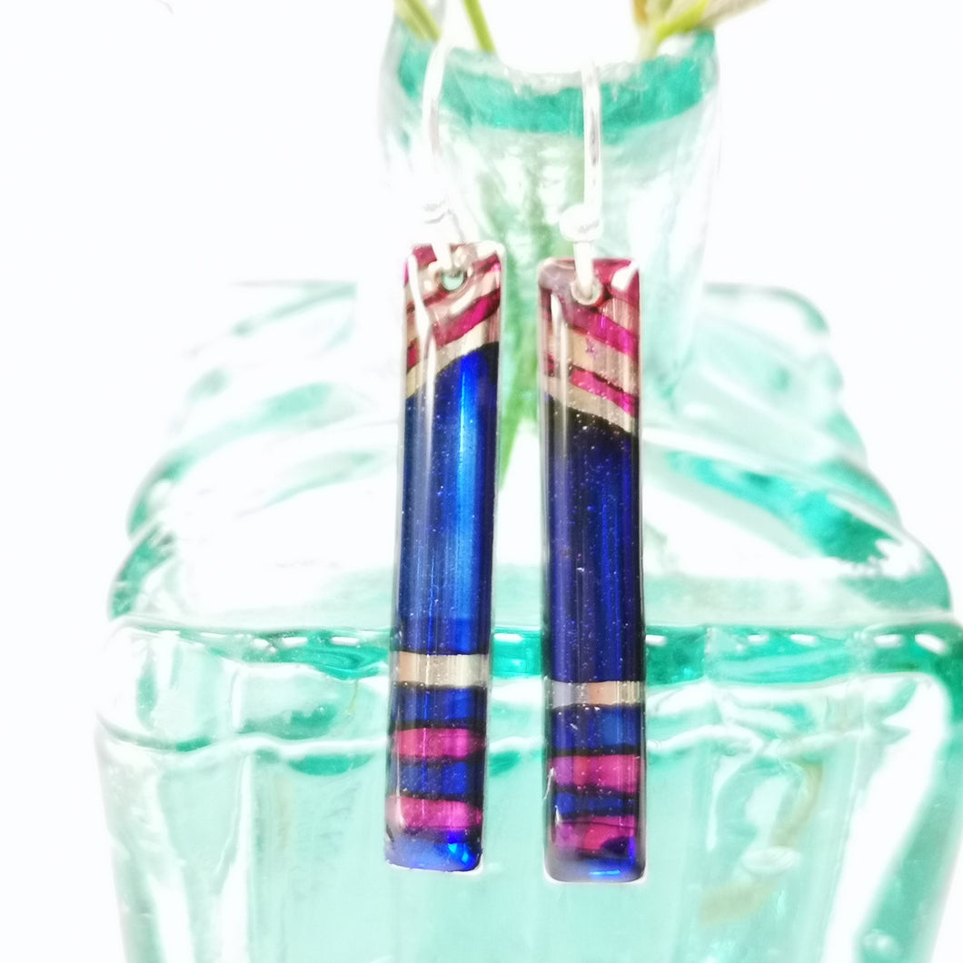 Inky Long Drop Earrings - Circus - Alcohol Ink & Resin Jewellery - Nimanoma