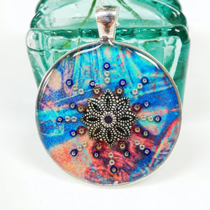 Large Circular Pendant - Flourish - Resin Beaded Jewellery - Nimanoma