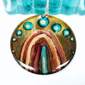 Inky Large Circular Pendant - Biscuit - Alcohol Ink & Resin Jewellery - Nimanoma