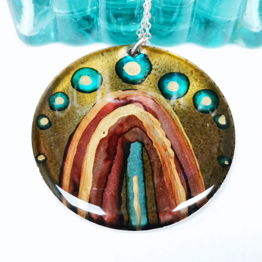 Inky Large Circular Pendant - Biscuit - Alcohol Ink & Resin Jewellery - Nimanoma