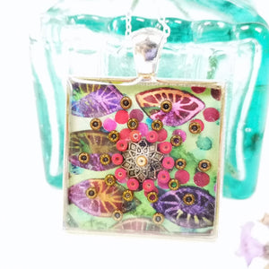 Square Pendant - Capsule - Resin Beaded Jewellery - Nimanoma