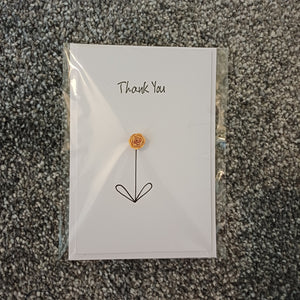 Greetings Card - Thank You - Single Rolled Paper Rose Card - Yellow - Flowers by Laurzy