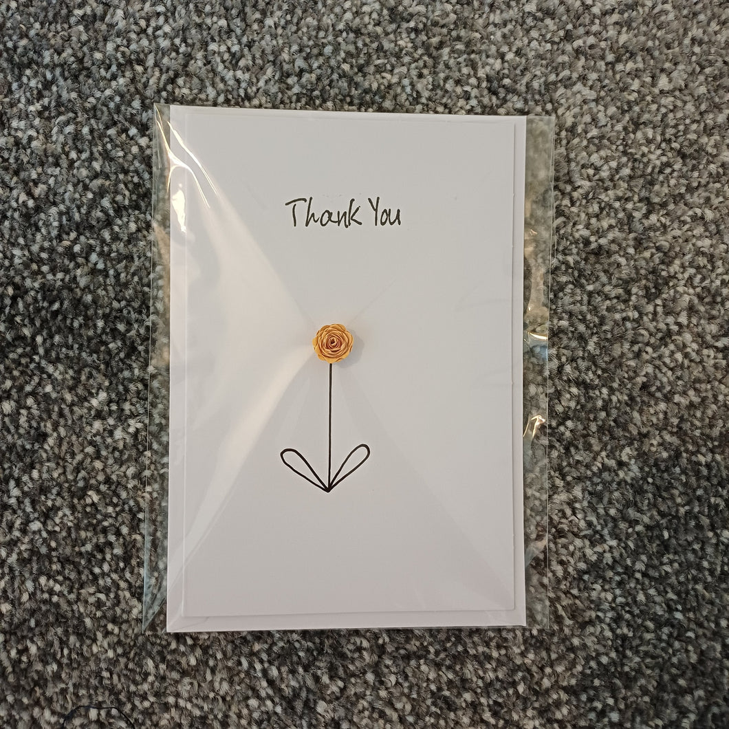 Greetings Card - Thank You - Single Rolled Paper Rose Card - Yellow - Flowers by Laurzy