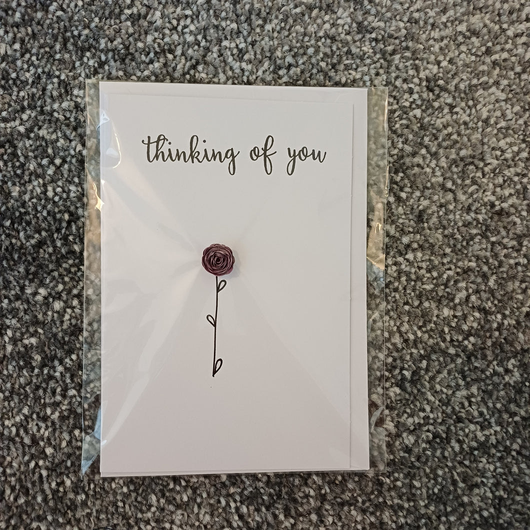 Greetings Card - Thinking of You - Hand Rolled Paper Rose - Purple - Flowers by Laurzy