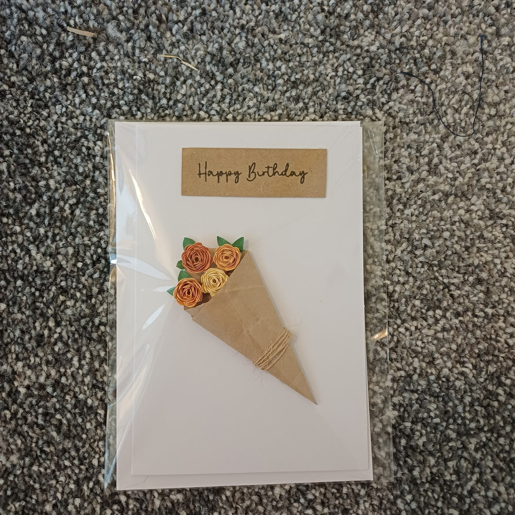 Greetings Card - Happy Birthday - Hand Rolled Paper Rose Bouquet - Flowers by Laurzy