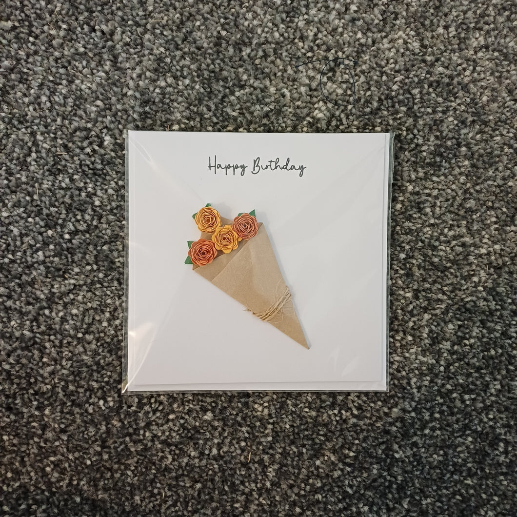 Greetings Card - Happy Birthday - Hand Rolled Paper Rose Bouquet - Flowers by Laurzy